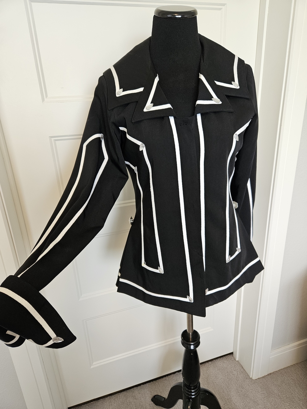 Black Jacket with White Piping - Women's Stylish Tailored Coat